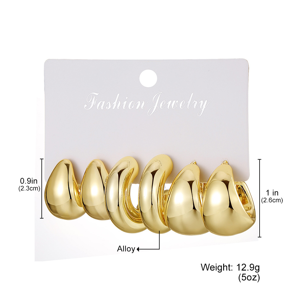 A set of 3 pairs of new high-end gold, exaggerated and unique ccb earrings with a twist pattern from Europe and America details Picture