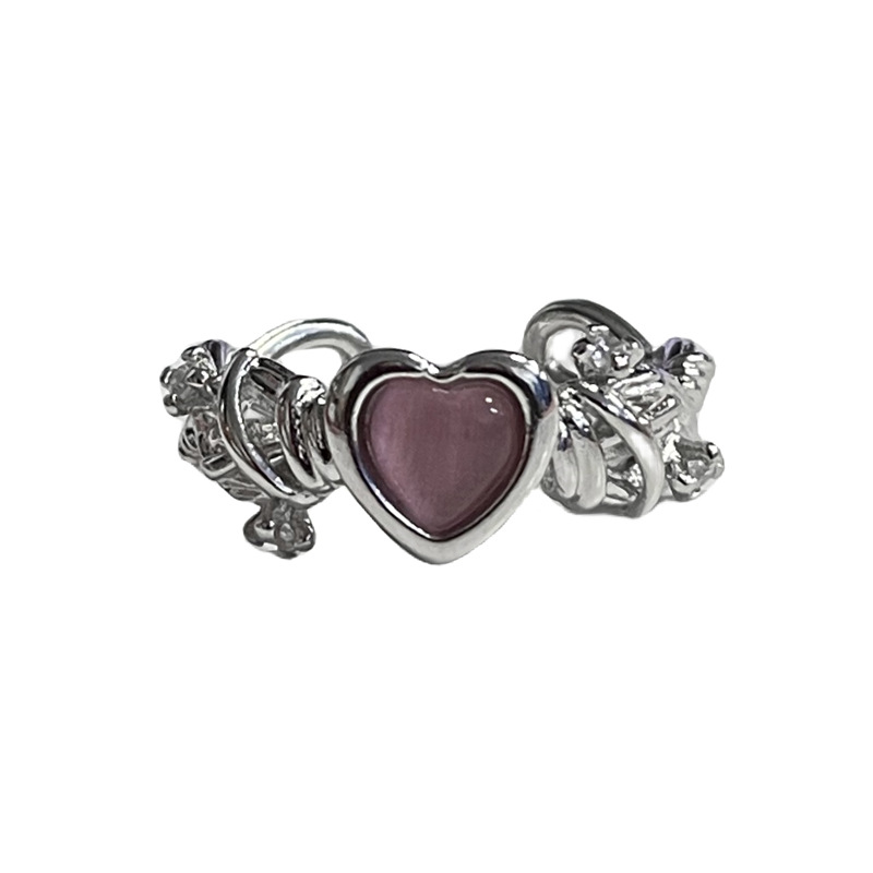 Sweet and cool pink heart-shaped thorny fashion open ring for women on Instagram, cold style, personality, hot girl temperament, versatile ring Item Picture