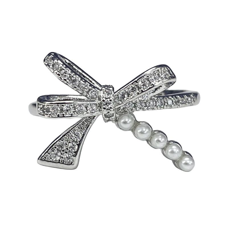 A high-end, light luxury, full diamond zircon bow, sweet and cool open ring for women on Instagram, with a cold and elegant style, a niche ring Item Picture