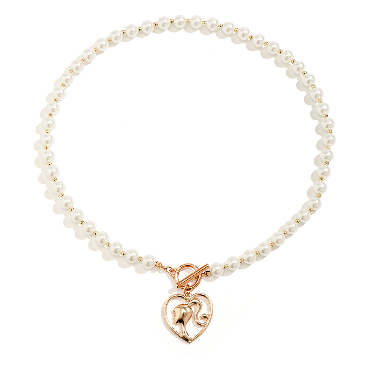 European and American cross-border niche choker hip-hop beaded necklace, simple and elegant, heart-shaped, versatile pearl imitation necklace accessory Item Picture
