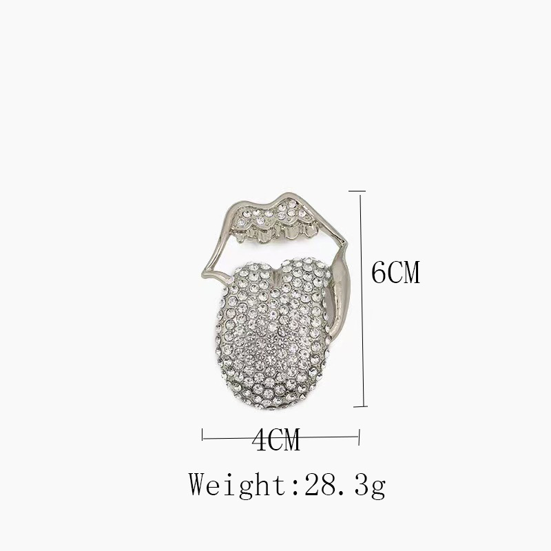 European and American hip-hop gold rap pendant decorated with diamonds, retro men's tongue pendant, trendy exaggerated necklace pendant, gold tongue accessory Specification drawing