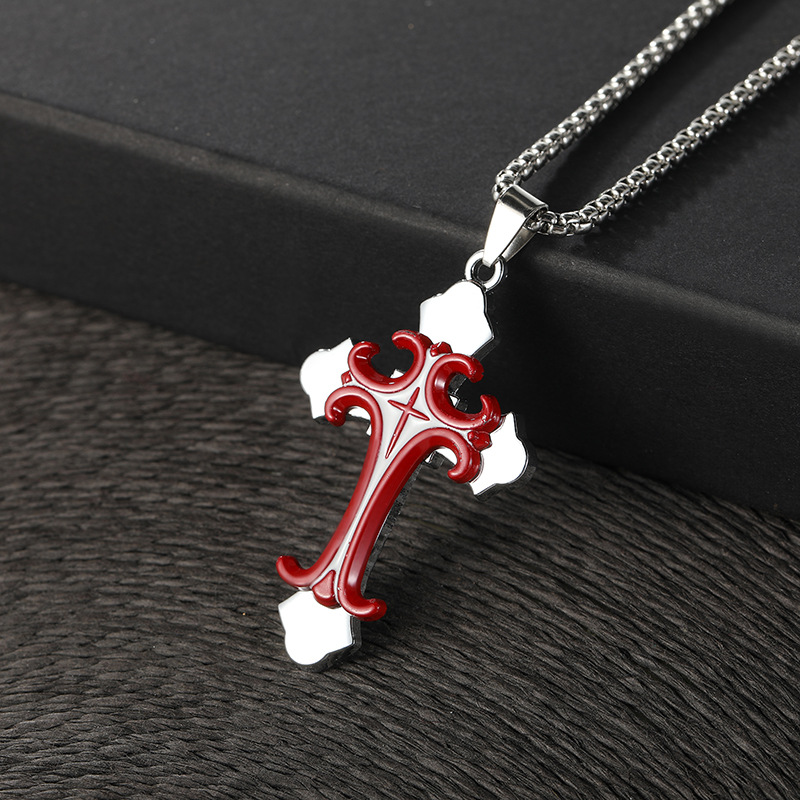 Wholesale of new European and American colorful multi-layer cross-shaped metal frame pendants, street style hip-hop alloy necklace pendants details Picture