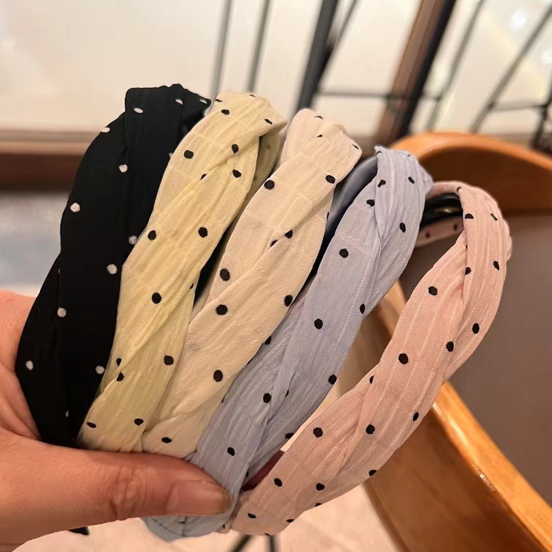 Sweet Korean-style solid-color polka dot hair band, women's cross-shaped high skull top, daily external wearing headband hair clip, high-end hair accessory full figure