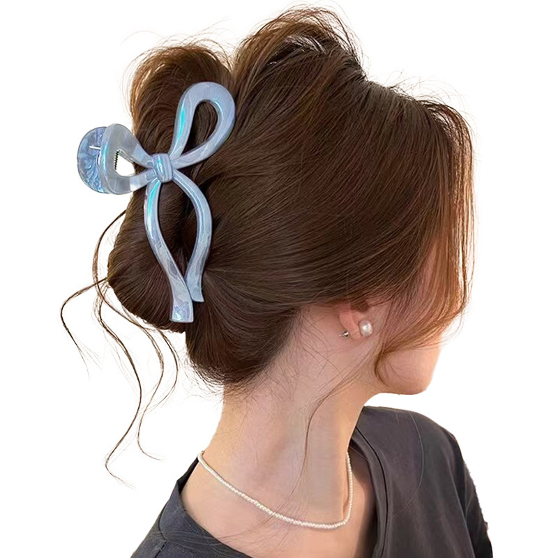 Pearlescent ribbon bow clip for women with a high-end look 2025 new large shark clip with a generous amount of hair at the back of the head Item Picture