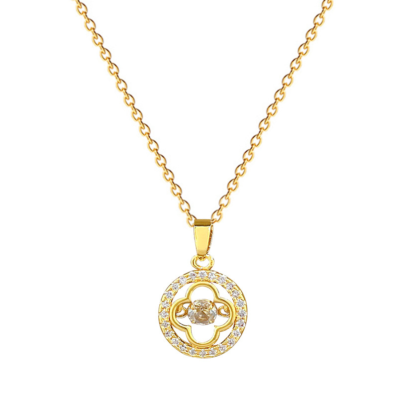 【 Titanium Steel 】 Dynamic clover, light luxury, luxurious, full diamond necklace, versatile for women, collarbone chain, titanium steel chain Item Picture
