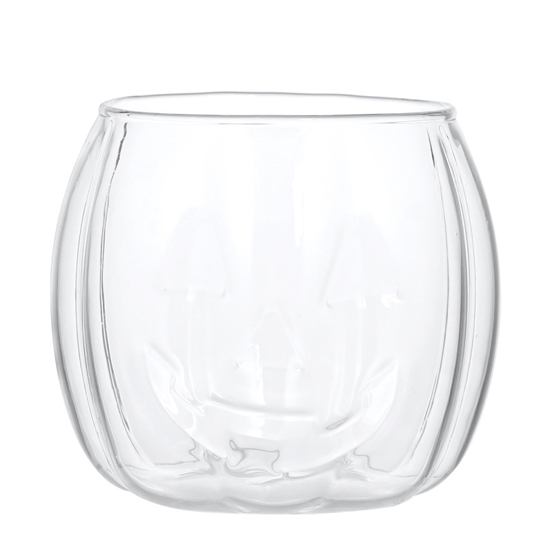 Halloween pumpkin cup, high borosilicate single-layer glass cup with handle, colorful striped garden Fun hand juice coffee cup Item Picture