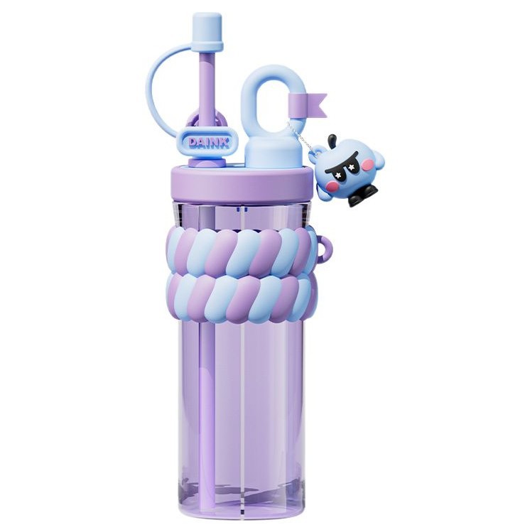 Wholesale new creative girls' high appearance level straw water cups, double-drinking double-compartment cups, cartoon student cute plastic cups Item Picture