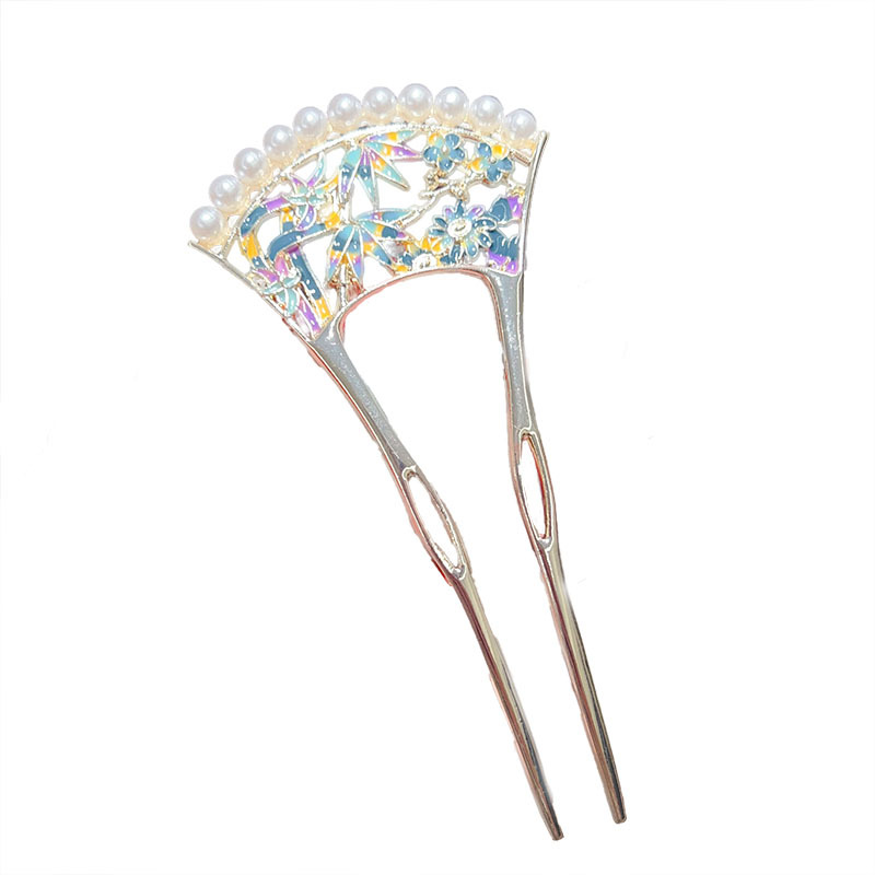 Classical and elegant pearl hollowed-out fan-shaped hairpin, new Chinese-style hairpin, women's high-end touch, summer hair accessory Item Picture