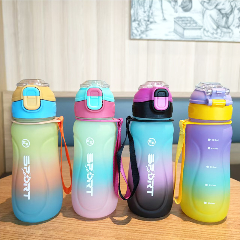 A new cross-border fashion gradient water cup with a one-click pop-up lid for dual drinking, multi-functional portable plastic cup for male and female students outdoors full figure