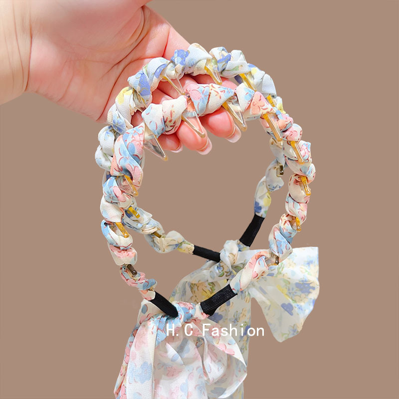 Floral hair bands, braided hair scarves, ribbon hair bands, new wavy headbands for women, high-end and light luxury height-increasing headbands for the top of the head full figure