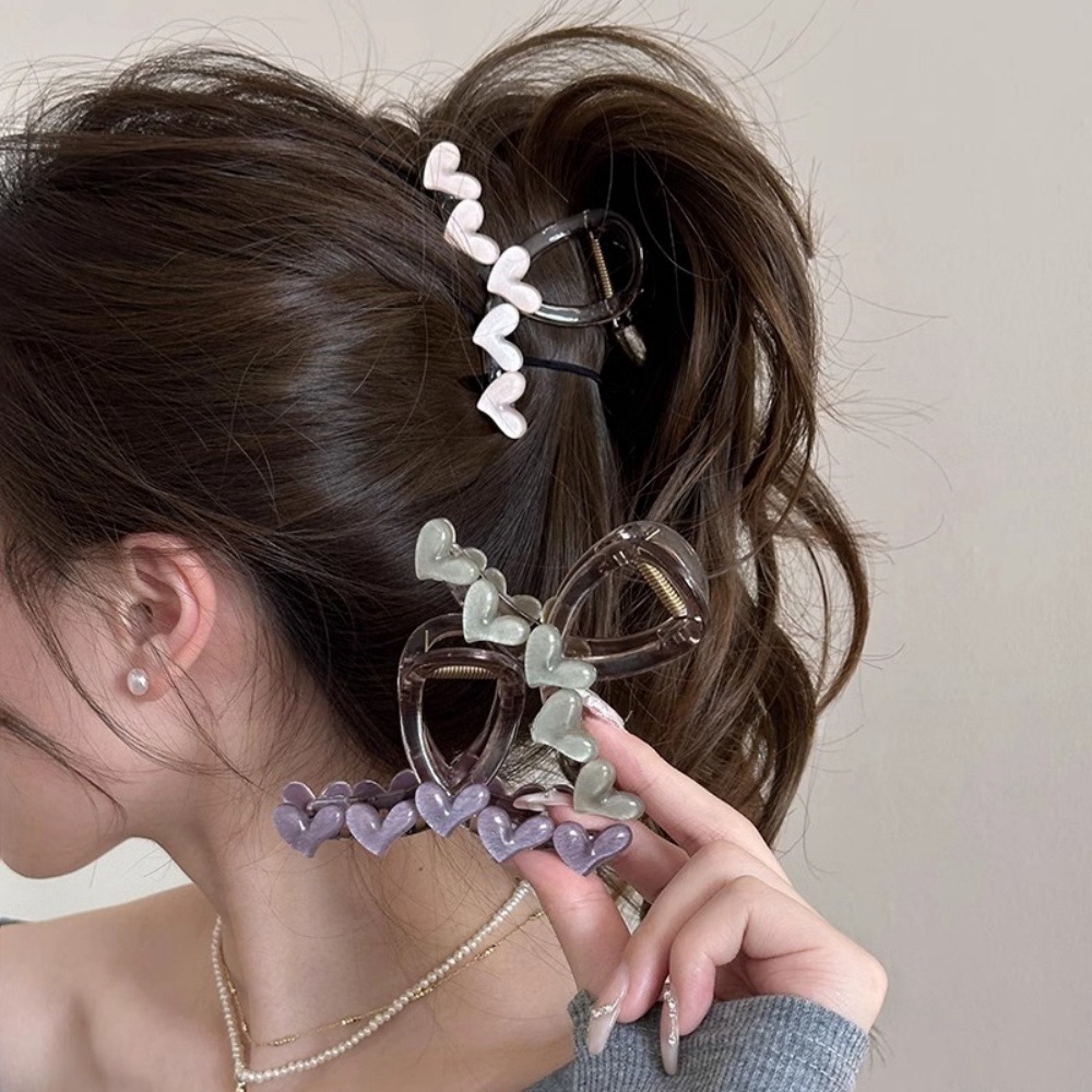 Fresh Korean style ~ Heart-shaped grab clip for women, high-end and simple clip headwear, hairpin, shark clip at the back of the head, ins hair accessory Specification drawing