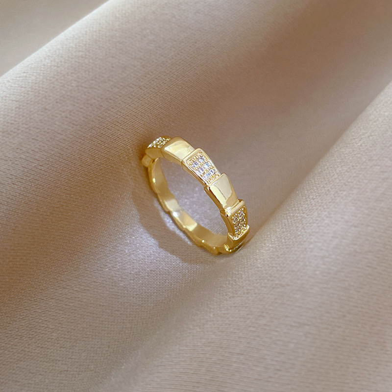 【 True Gold 】 Layered bamboo joint Full diamond ring with adjustable opening, simple Japanese-style bracelet, couple rings full figure