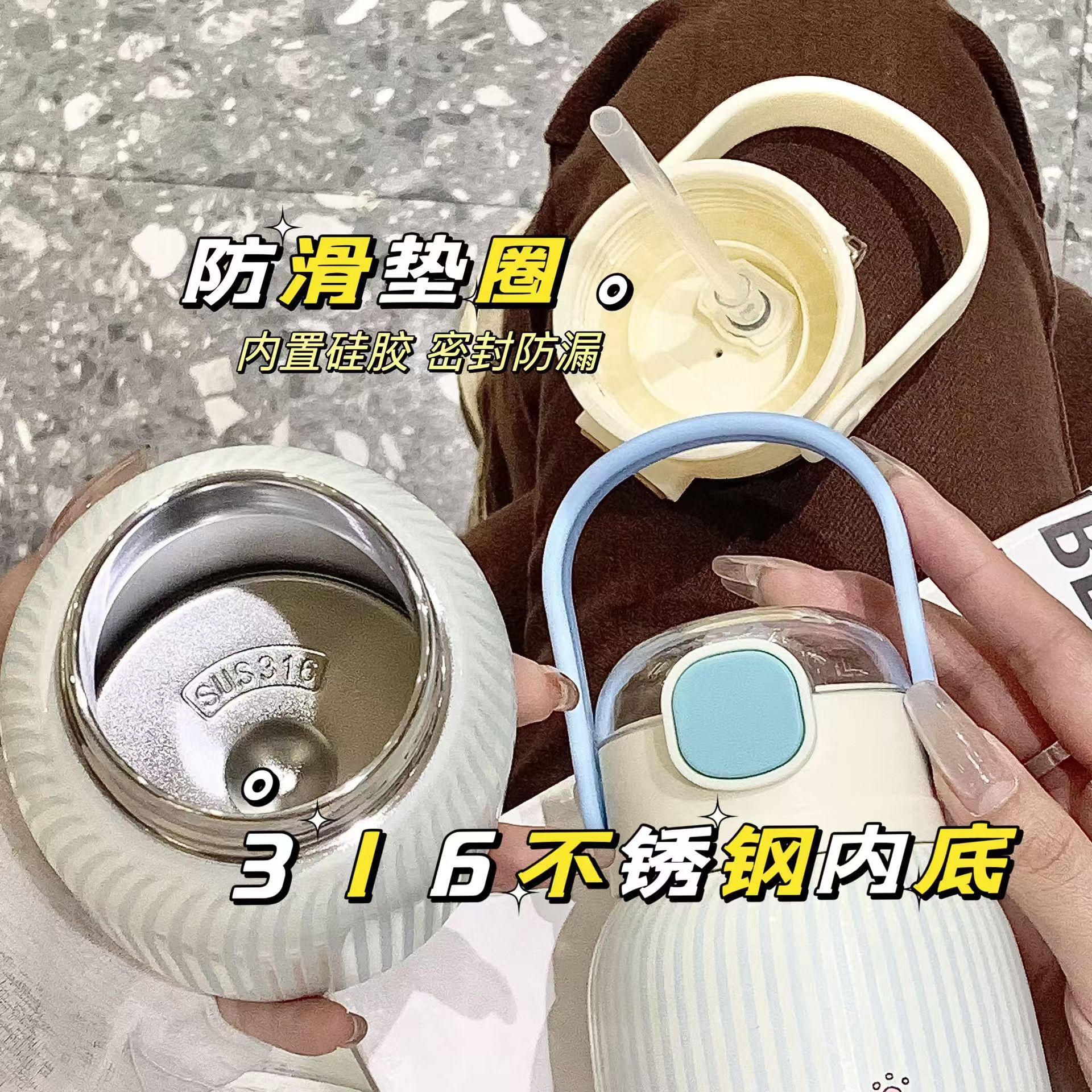 New cartoon cat insulated cup, high school girls' appearance level, ins straw cup, cute and portable for students, 316 stainless steel water cup Specification drawing