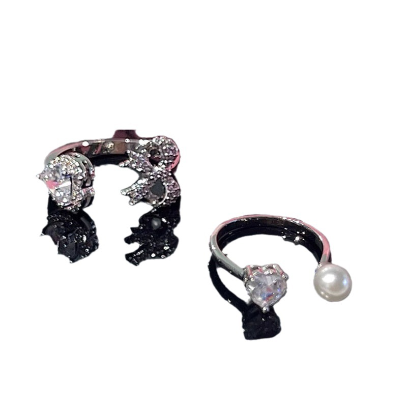 Sweet and cool style heart-shaped girl pearl zircon light luxury open ring bow, fashionable, individual, simple and exquisite ring Item Picture