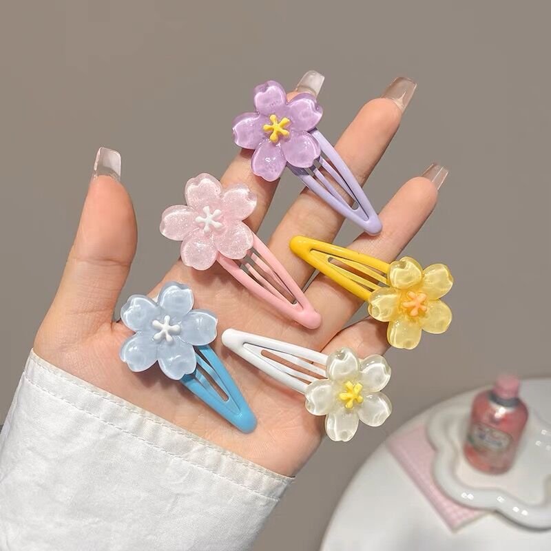 Spring and summer children's cherry blossom hair clips, sweet and cute flower bangs, side clips, and girls' hair clips at the back of the head are all on sale details Picture