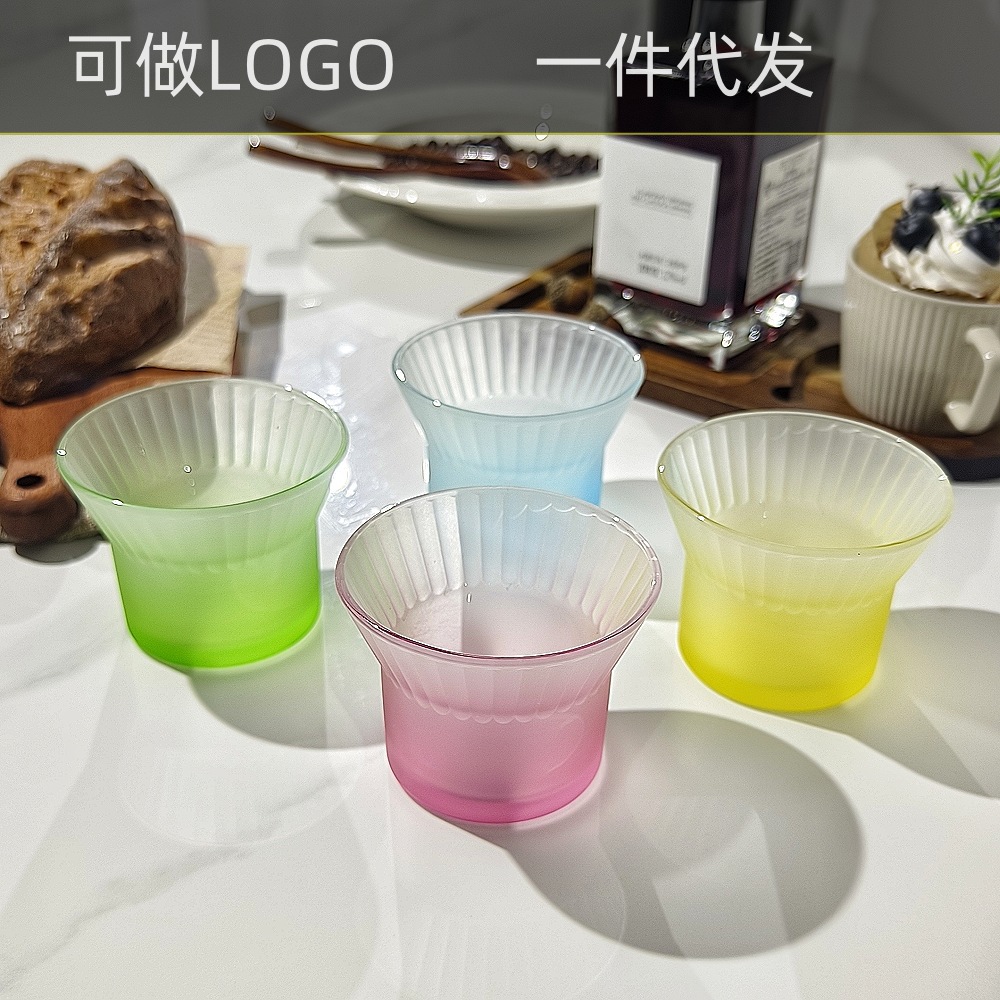 Vertical gradient glass cups, drinking cups, women's household high-appeartion-level cocktail cups, sweet wine glasses, coffee cups, ear hangers wholesale details Picture