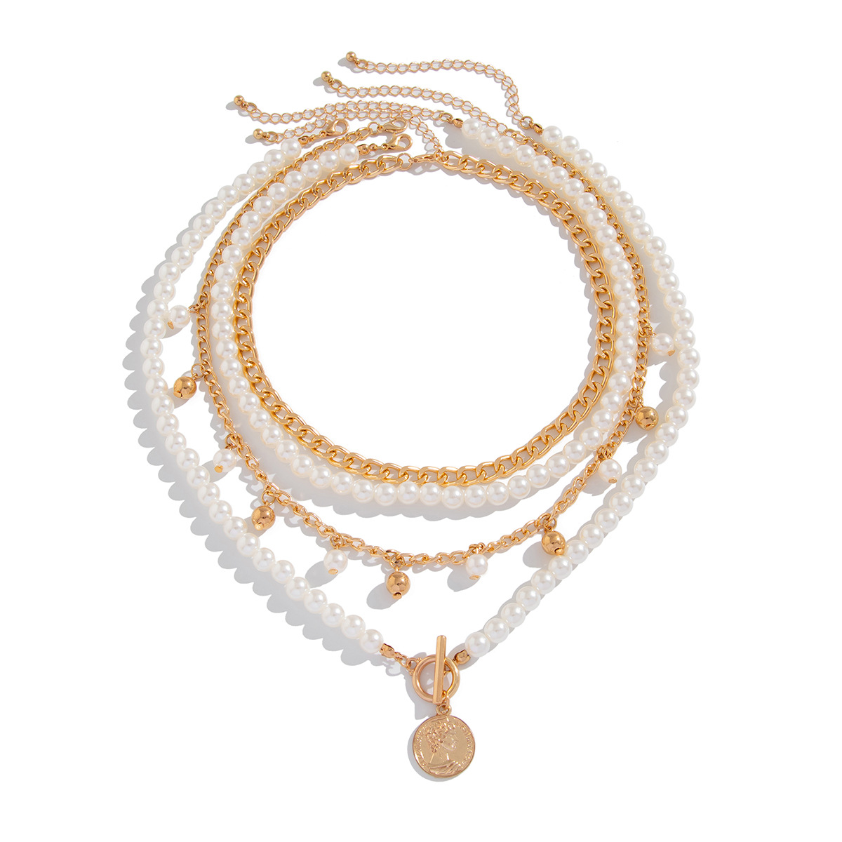 European and American cross-border jewelry, French elegant pearl beaded necklace, fashionable commuting alloy multi-layer aluminum chain collarbone chain Item Picture