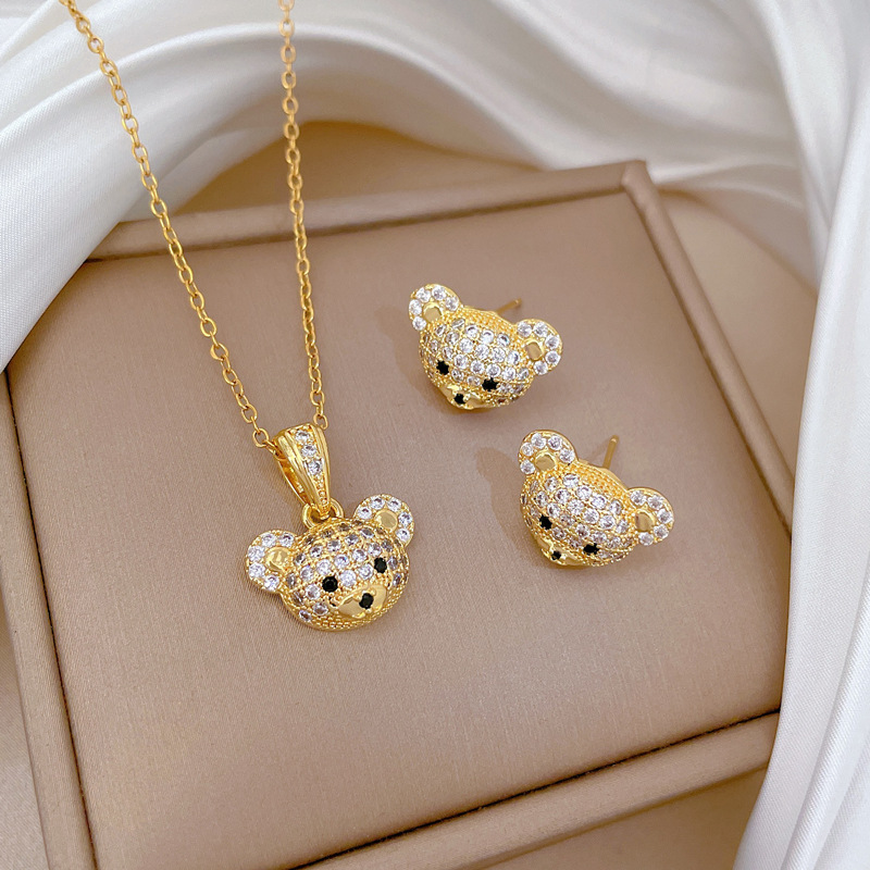 【 Set 】 Animal Bear Set, Light Luxury Cross-border Wedding necklace, Versatile collarbone chain for female Internet celebrities, titanium steel chain Specification drawing