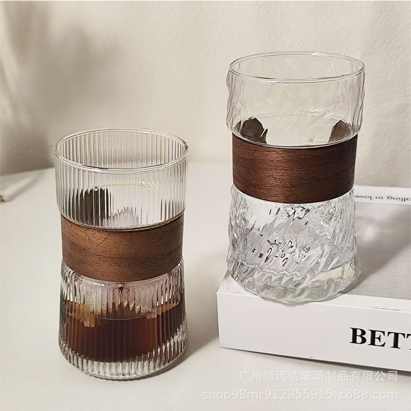 Home anti-scald and heat-insulating bamboo sleeve glass cup, tea cup, retro iced American latte cup, InS-style hanging coffee cup Specification drawing