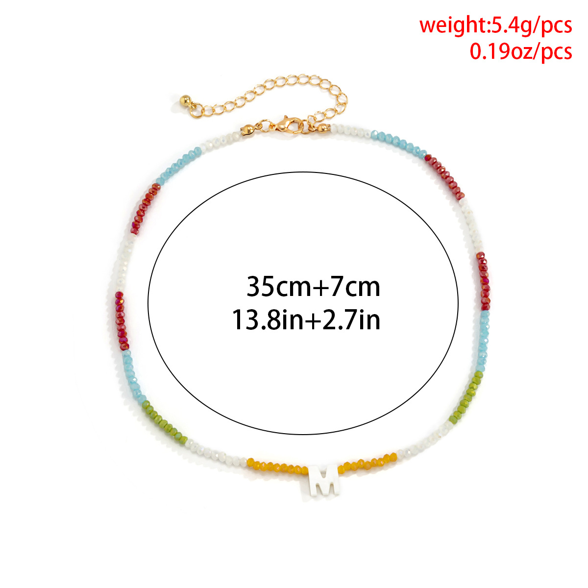 European and American cross-border fashionable and simple shell letter collarbone rice bead necklace, ethnic and rural style handcrafted beaded necklace accessory Specification drawing