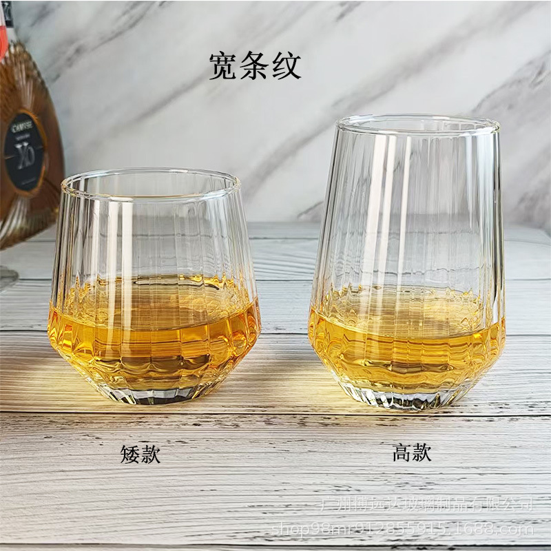 Large-bellied glass cups, juice cups, cold drink cups, sparkling water cups, fruit tea cups, beverage cups, whisky glasses, striped glasses Application Scenario
