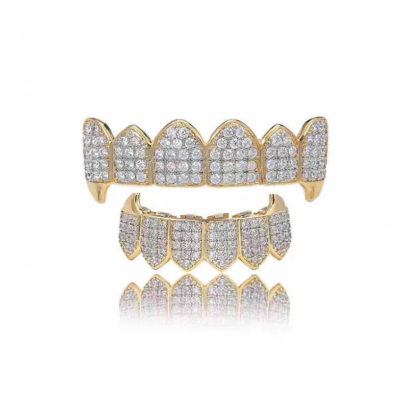 Cross-border new gold-plated micro-inlaid zircon hip-hop braces, gold and silver teeth, hiphop cool accessories supplied by the manufacturer Specification drawing
