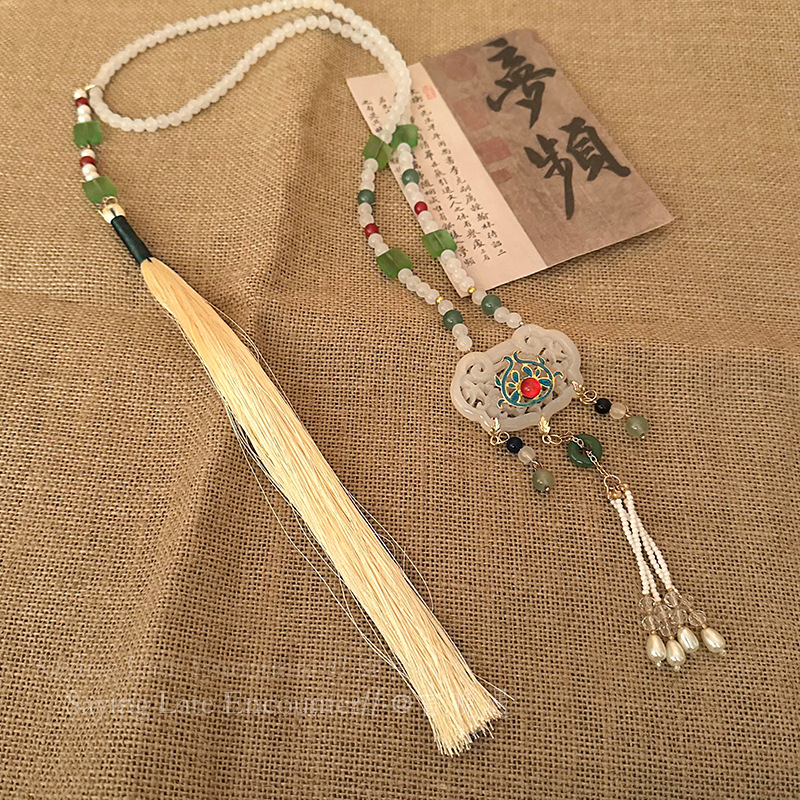 Retro necklace, cloud-fringed horse face dress, necklace accessory, ancient-style Hanfu, new Chinese-style collar, green ancient-style national style details Picture