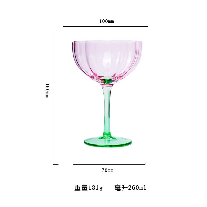 Wholesale of transparent flower-shaped red wine glasses, new petal-shaped green champagne glasses, long and straight glass wine glasses for hotels and restaurants Item Picture