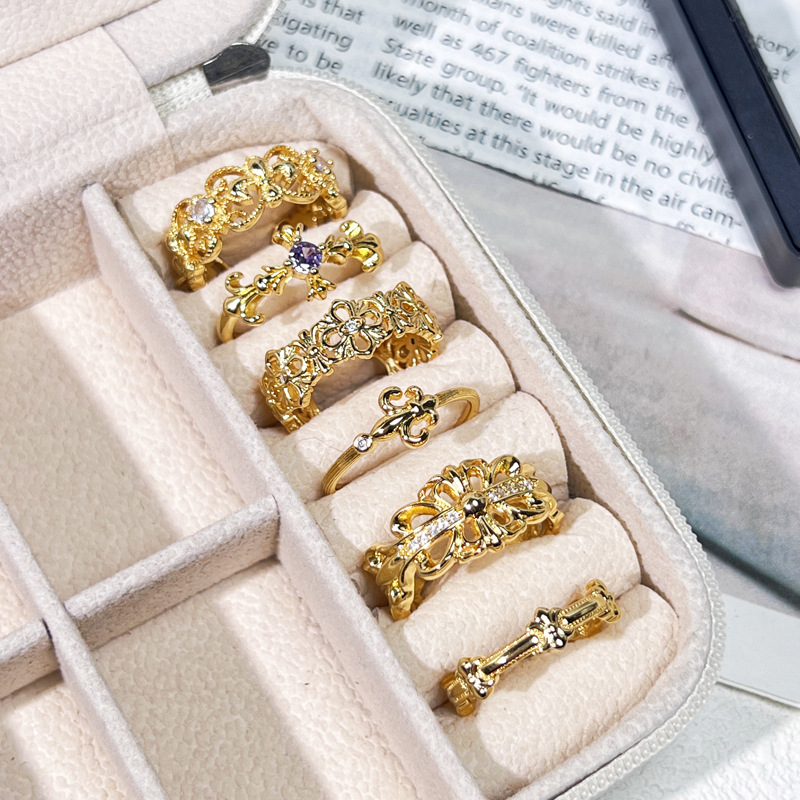 A high-end court-style lace iris vintage open-top ring for women, simple, niche, exquisite and fashionable Specification drawing