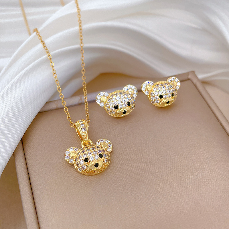 【 Set 】 Animal Bear Set, Light Luxury Cross-border Wedding necklace, Versatile collarbone chain for female Internet celebrities, titanium steel chain full figure