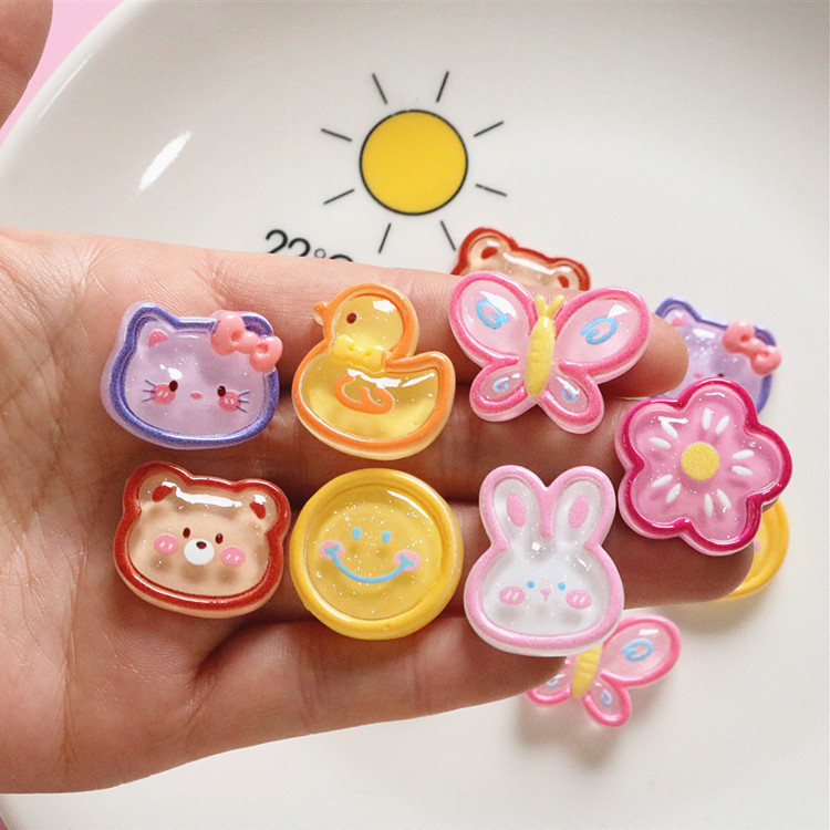 Transparent butterfly smiling face diy handmade children's hair clips, hair strings, materials, clothing, shoes, buckles, hats, resin accessories wholesale Specification drawing