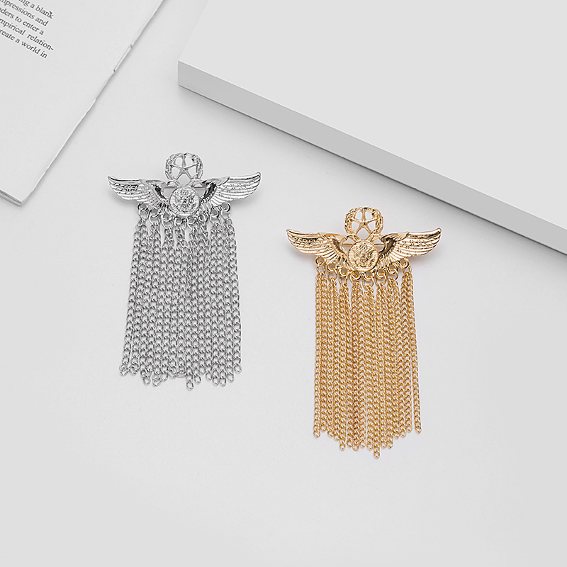European and American brand creative British five-pointed star badge, angel wing chain tassel brooch and pin, 100 matching accessories full figure