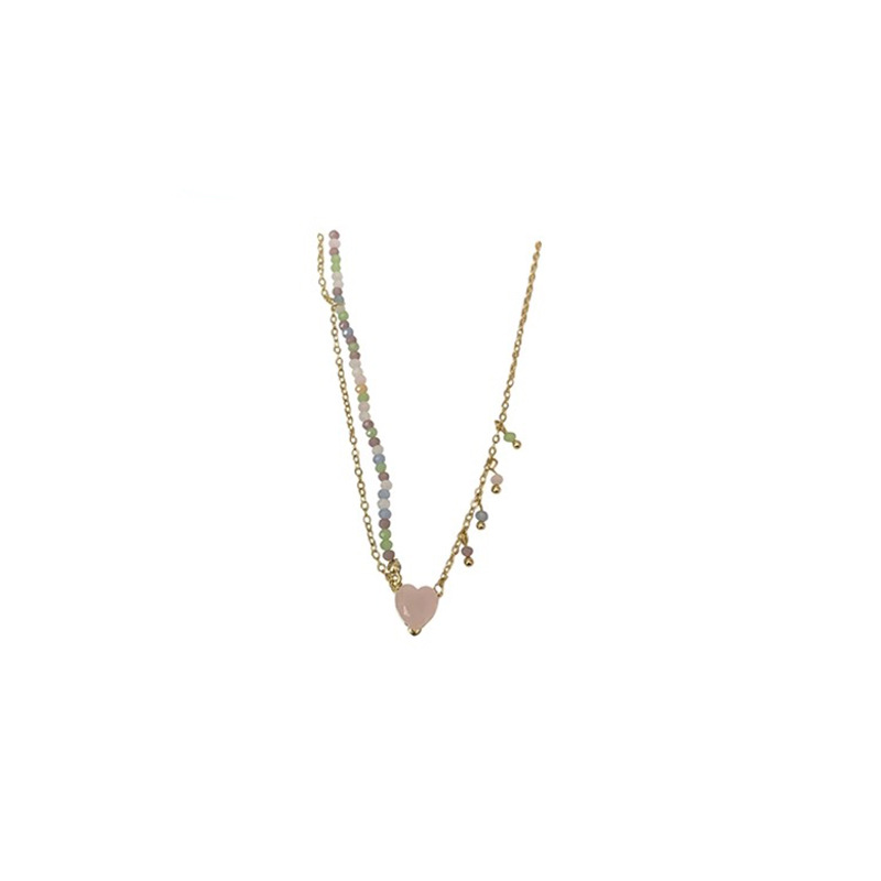 Cold style double-layer heart-shaped beaded necklace, a new 2023 women's collarbone chain, a trendy and elegant neckchain accessory Item Picture