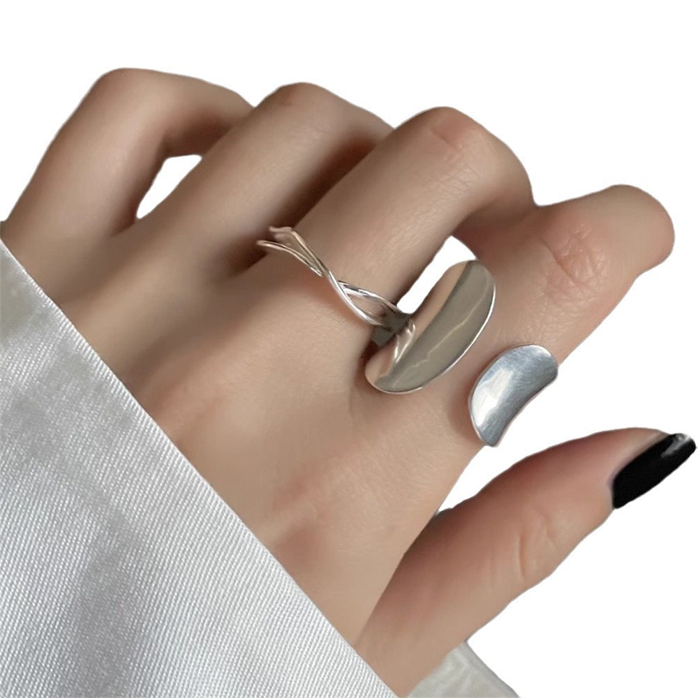 Heavy industry wide surface, strong presence, pure silver ring, women's Instagram fashion, individuality, niche, cool Japanese and Korean style open ring Item Picture