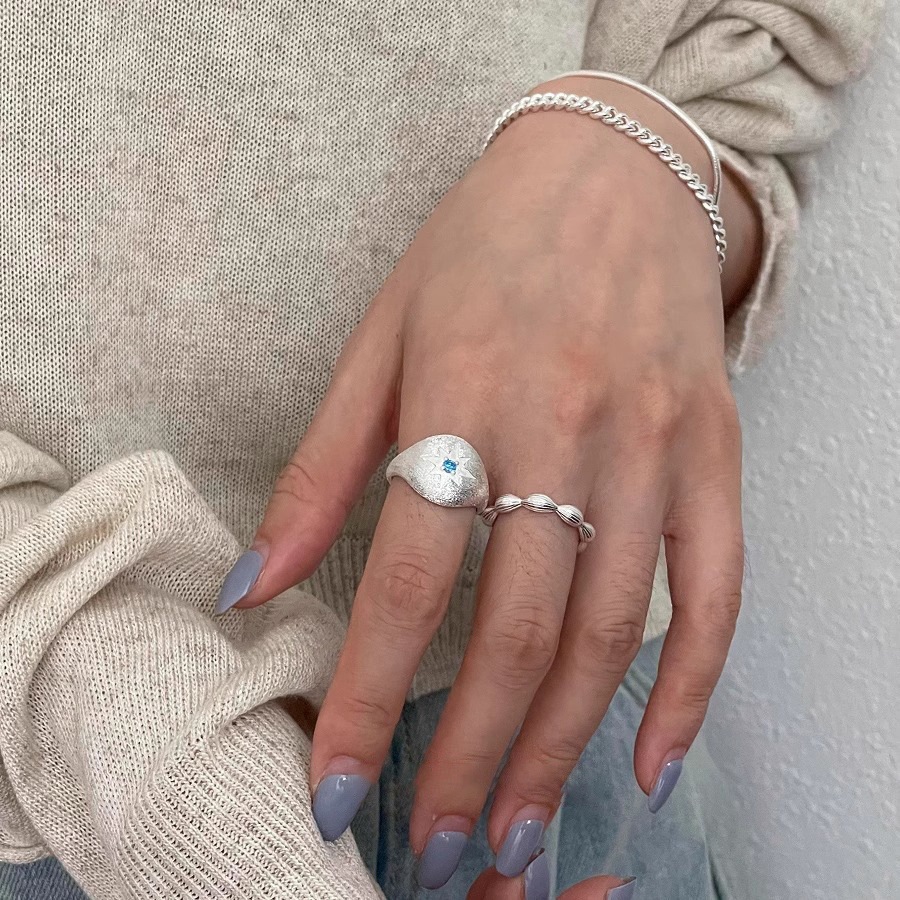 925 sterling silver, the same brushed blue zircon octagonal ring for women, a niche design with a high-end feel and gold engraving craftsmanship Specification drawing