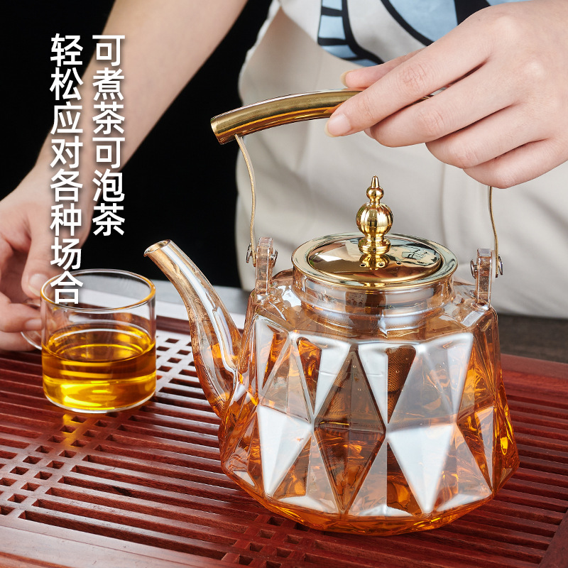Customized glass steaming and boiling teapot, thickened large-capacity household handle teapot, boiling and boiling teapot, filtering and boiling tea set details Picture