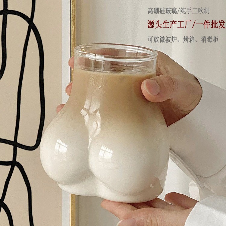 Cute and trendy milk tea cup, large-capacity iced drink cup, coffee cup, and unique, funny and sexy glass cup full figure