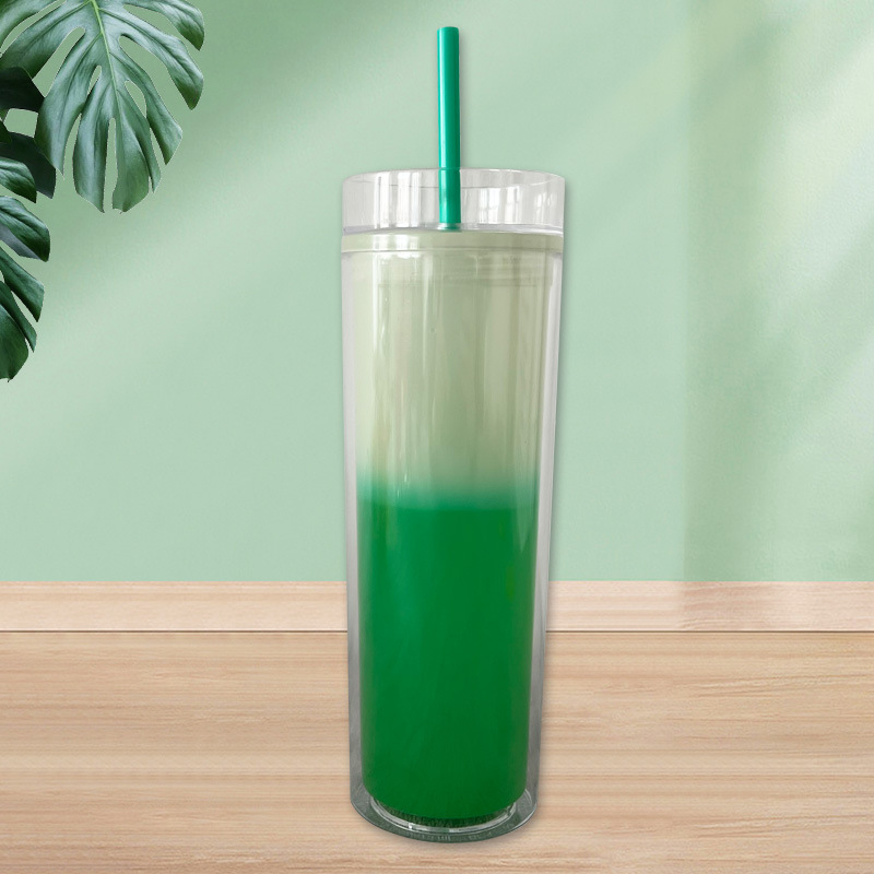 【 Processing and Customization 】 Wholesale of double-layer PS color-changing cups, plastic straw cups, cross-border export temperature-sensitive drinking cups details Picture