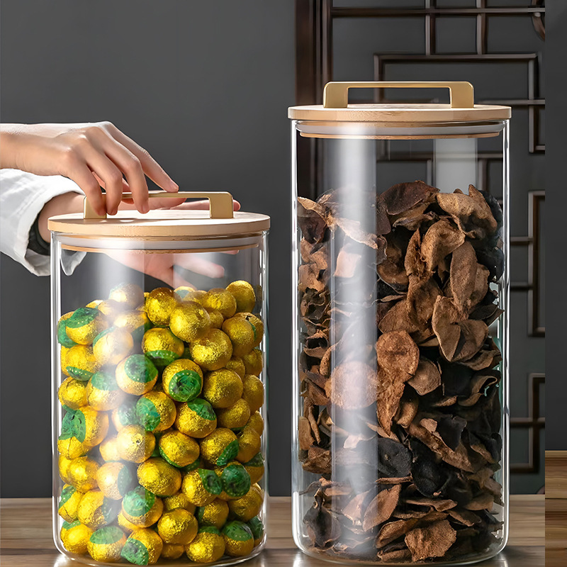Wholesale large-capacity transparent food sealed jars, tangerine peel glass storage jars, kitchen grain storage jars, moisture-proof jars details Picture