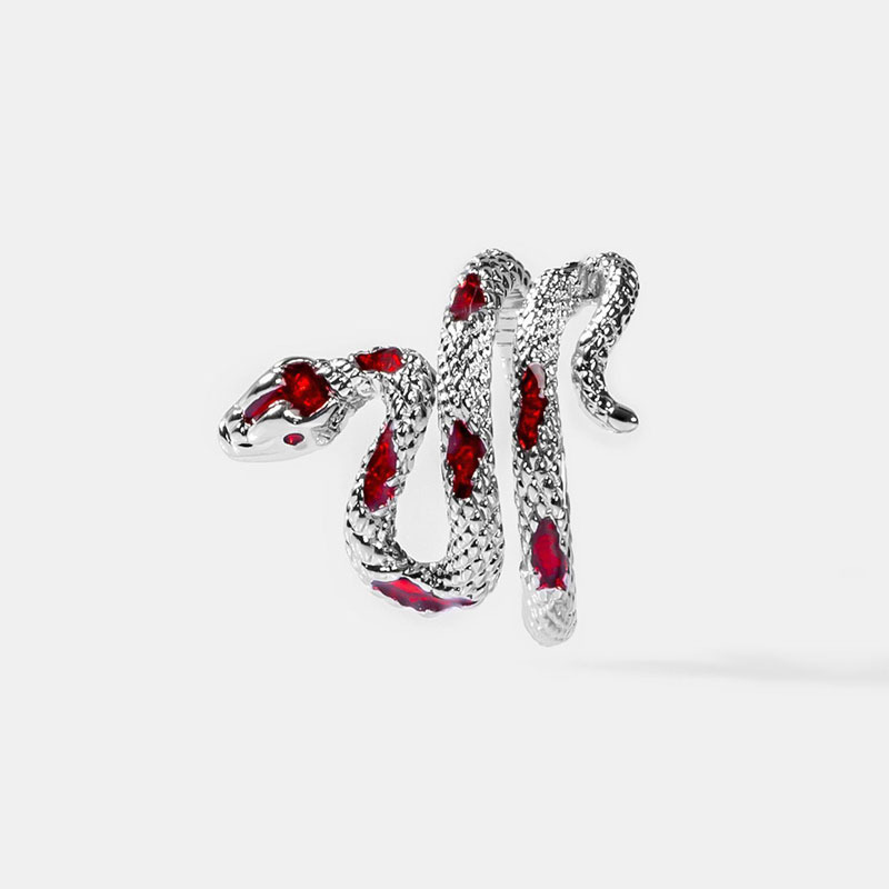 A niche design with a unique texture and snake-shaped opening ring for women on Instagram, featuring a cold style and a fashionable hip-hop ring with red drip glaze details Picture