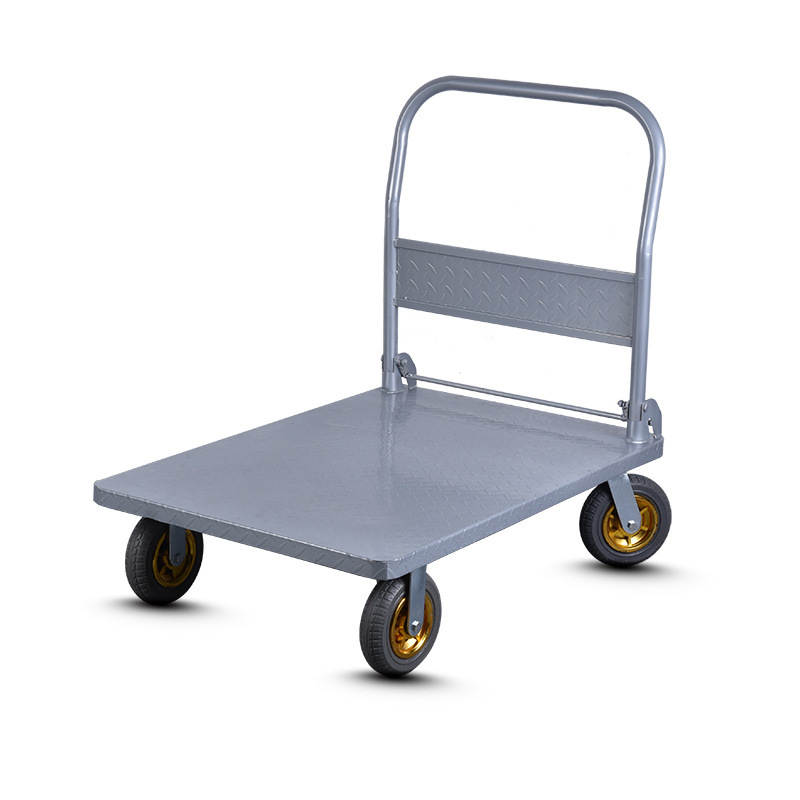 Steel plate flatbed cart, handcart, push truck, handling cart, cargo trailer, small trolley, four-wheel folding portable, silent iron Item Picture