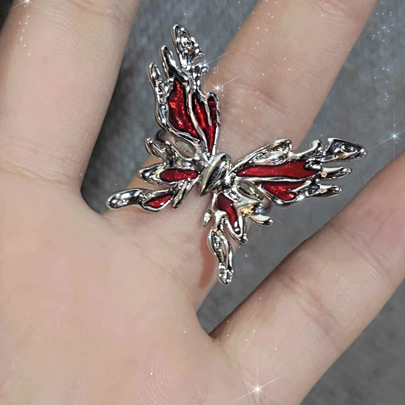 European and American punk cross butterfly personalized open ring, fashionable, sweet and cool, spicy girl, neutral style unique food ring details Picture