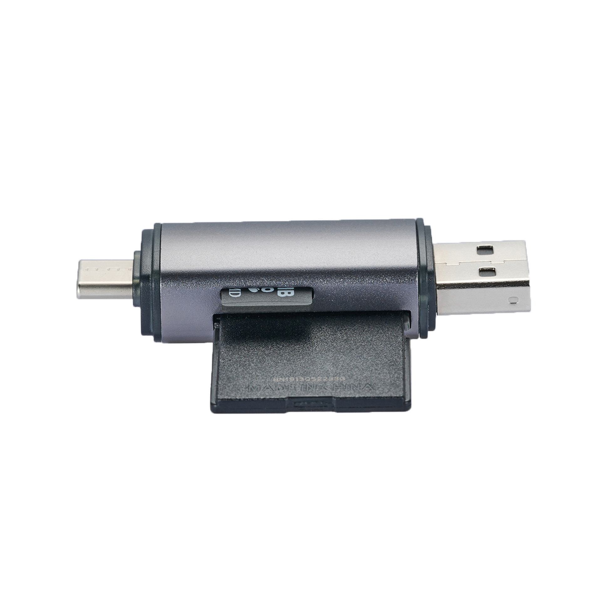 Aluminum alloy two-in-one otg card reader, type-c camera memory card, TF/SD card reader, memory card adapter Specification drawing