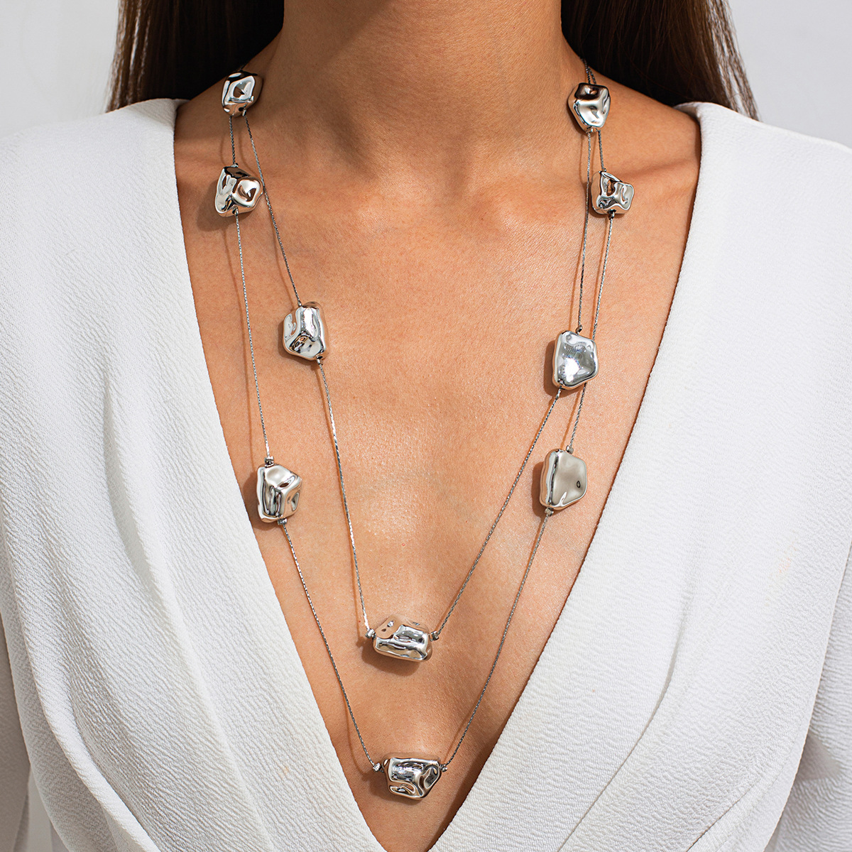 European and American cross-border jewelry fashion multi-layer necklace set of 2 pieces irregular CCB gold wire chain necklace full figure