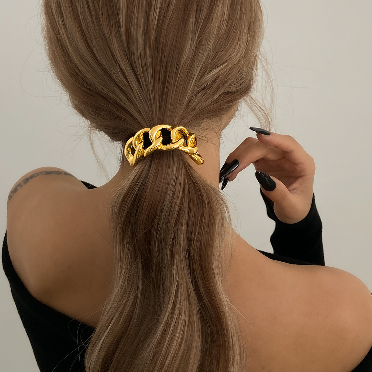 Niche design sense, individual alloy concave-convex elastic hair band, retro style, versatile, cold style geometric hair band details Picture