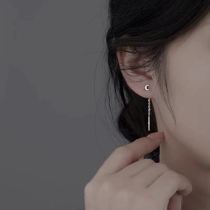 Ear-nourishing star Moon Bean stud earrings for women, simple and versatile, tassel ear thread star earrings, ear-piercing and elegant accessories Specification drawing