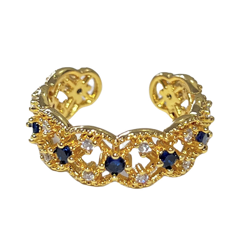 A court-style lace hollowed-out light luxury colored diamond zirconia open ring, a simple and elegant style for women, exquisite and versatile index finger ring Item Picture
