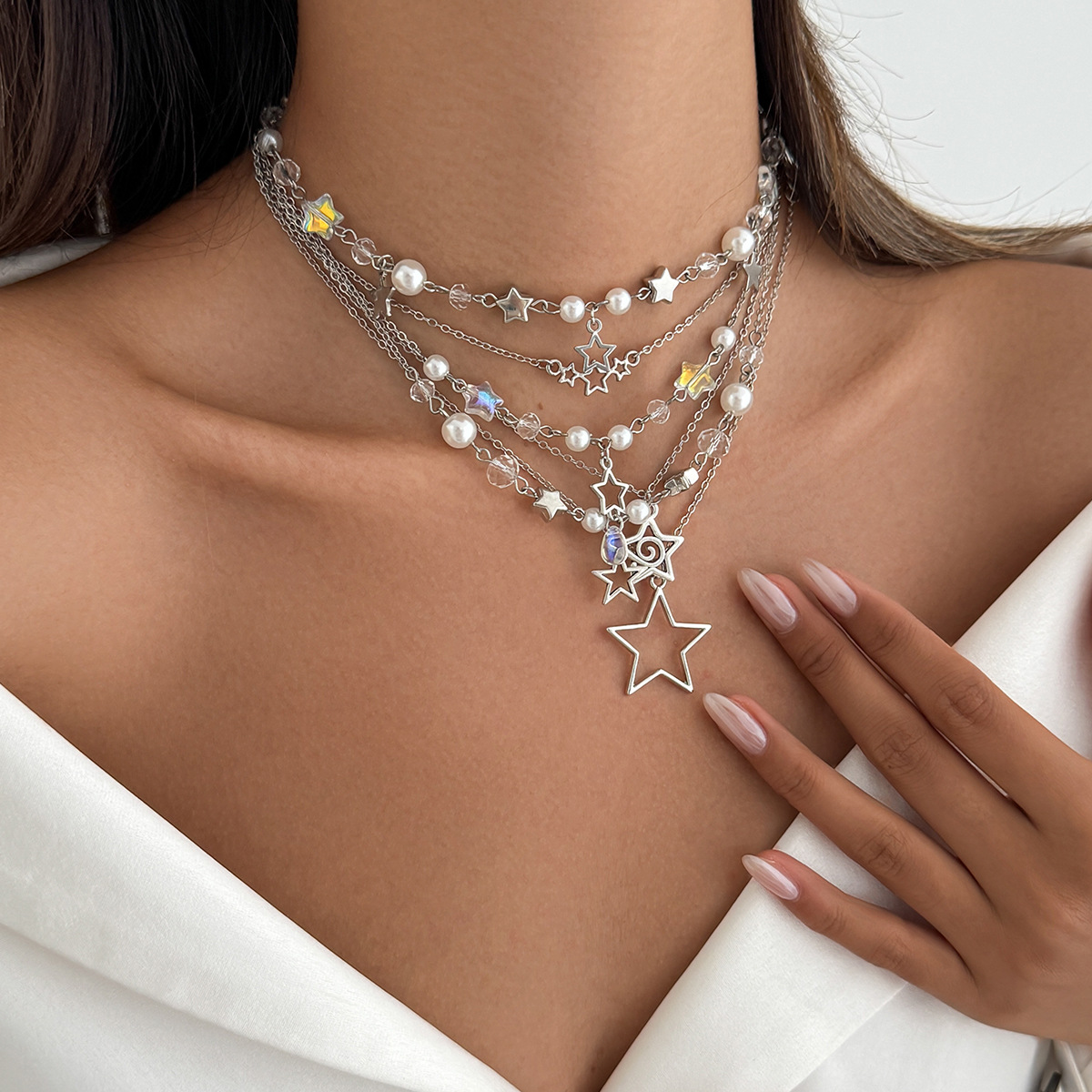 European and American cross-border jewelry punk style heart-shaped alloy pendant necklace, unique tassel heart twist chain, collarbone chain Specification drawing