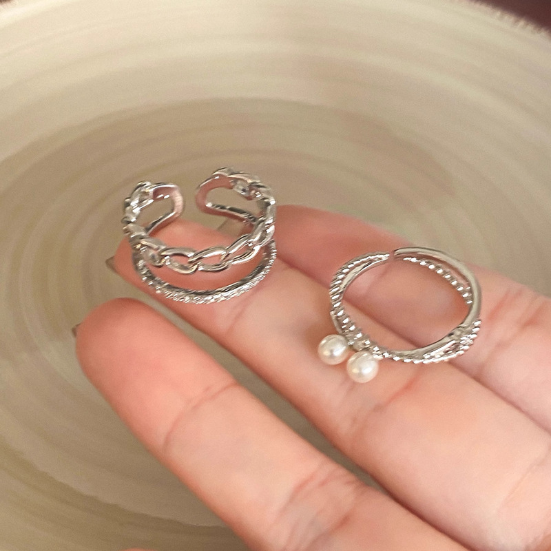 New pearl ring, women's micro-set diamond open ring, niche design, simple plain ring index finger ring, French self-discipline ring Specification drawing