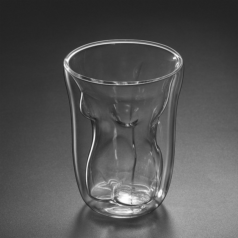 Wholesale high borosilicate glass cups, household water cups, muscular men and women, whisky glasses, transparent double-layer insulated glasses Specification drawing